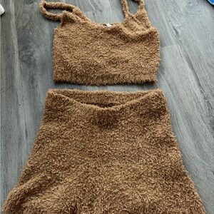 Gianni Bini Cozy Brown Fuzzy Short/Tank Set